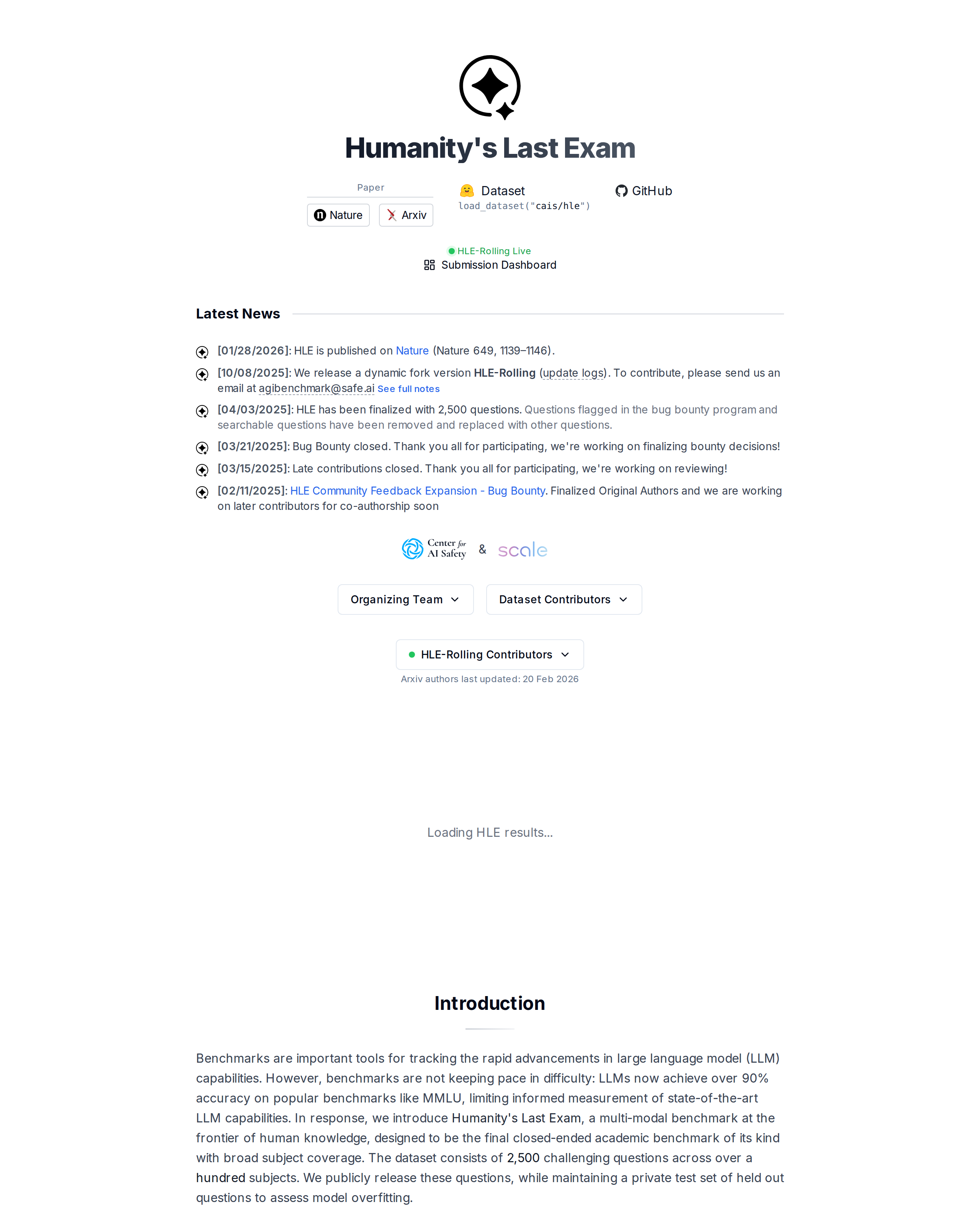 HLE 官网 lastexam.ai 首页